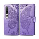 For Xiaomi 10 Butterfly Love Flower Embossed Horizontal Flip Leather Case with Bracket / Card Slot / Wallet / Lanyard(Light Purple) - 1