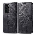 For Huawei P40 Butterfly Love Flower Embossed Horizontal Flip Leather Case with Bracket / Card Slot / Wallet / Lanyard(Black) - 1