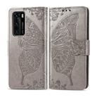 For Huawei P40 Butterfly Love Flower Embossed Horizontal Flip Leather Case with Bracket / Card Slot / Wallet / Lanyard(Gray) - 1