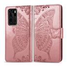 For Huawei P40 Butterfly Love Flower Embossed Horizontal Flip Leather Case with Bracket / Card Slot / Wallet / Lanyard(Rose Gold) - 1