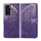 For Huawei P40 Butterfly Love Flower Embossed Horizontal Flip Leather Case with Bracket / Card Slot / Wallet / Lanyard(Dark Purple) - 1