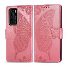 For Huawei P40 Butterfly Love Flower Embossed Horizontal Flip Leather Case with Bracket / Card Slot / Wallet / Lanyard(Pink) - 1