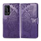 For Huawei P40 Pro Butterfly Love Flower Embossed Horizontal Flip Leather Case with Bracket / Card Slot / Wallet / Lanyard(Dark Purple) - 1