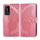 For Huawei P40 Pro Butterfly Love Flower Embossed Horizontal Flip Leather Case with Bracket / Card Slot / Wallet / Lanyard(Pink) - 1