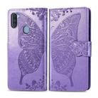 For Galaxy A11 Butterfly Love Flower Embossed Horizontal Flip Leather Case with Bracket / Card Slot / Wallet / Lanyard(Light Purple) - 1