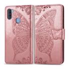 For Galaxy A11 Butterfly Love Flower Embossed Horizontal Flip Leather Case with Bracket / Card Slot / Wallet / Lanyard(Rose Gold) - 1