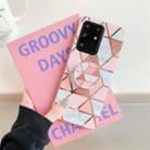 For Galaxy S20 Plating Colorful Geometric Pattern Mosaic Marble TPU Mobile Phone Case with Folding Bracket(Pink PF1) - 1