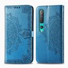 For Xiaomi Mi 10 Pro 5G Halfway Mandala Embossing Pattern Horizontal Flip Leather Case , with Holder & Card Slots & Wallet & Photo Frame & Lanyard(Blue) - 1