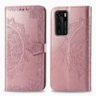 For Huawei P40 Halfway Mandala Embossing Pattern Horizontal Flip Leather Case , with Holder & Card Slots & Wallet & Photo Frame & Lanyard(Rose Gold) - 1