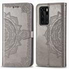 For Huawei P40 Halfway Mandala Embossing Pattern Horizontal Flip Leather Case , with Holder & Card Slots & Wallet & Photo Frame & Lanyard(Gray) - 1