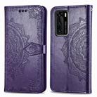For Huawei P40 Halfway Mandala Embossing Pattern Horizontal Flip Leather Case , with Holder & Card Slots & Wallet & Photo Frame & Lanyard(Purple) - 1
