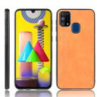 For Galaxy M31 Shockproof Sewing Cow Pattern Skin PC + PU + TPU Case(Orange) - 1