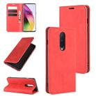 For OnePlus 8 Retro-skin Business Magnetic Suction Leather Case with Holder & Card Slots & Wallet(Red) - 1