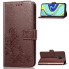 For Xiaomi Redmi Note 9S / Note 9 Pro/  Note 9 Pro Max Four-leaf Clasp Embossed Buckle PU Leather Case with Lanyard & Card Slot & Wallet & Holder(Brown) - 1