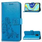For Xiaomi Redmi Note 9S / Note 9 Pro/  Note 9 Pro Max Four-leaf Clasp Embossed Buckle PU Leather Case with Lanyard & Card Slot & Wallet & Holder(Blue) - 1