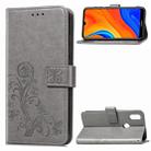 For Huawei Y6s (2019) Four-leaf Clasp Embossed Buckle PU Leather Case with Lanyard & Card Slot & Wallet & Holder(Gray) - 1