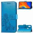 For Huawei Y6s (2019) Four-leaf Clasp Embossed Buckle PU Leather Case with Lanyard & Card Slot & Wallet & Holder(Blue) - 1