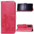 For Sony Xperia 1 II Four-leaf Clasp Embossed Buckle PU Leather Case with Lanyard & Card Slot & Wallet & Holder(Magenta) - 1