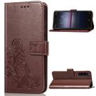 For Sony Xperia 1 II Four-leaf Clasp Embossed Buckle PU Leather Case with Lanyard & Card Slot & Wallet & Holder(Brown) - 1