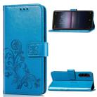 For Sony Xperia 1 II Four-leaf Clasp Embossed Buckle PU Leather Case with Lanyard & Card Slot & Wallet & Holder(Blue) - 1