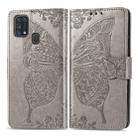 For Galaxy M31 Butterfly Love Flower Embossed Horizontal Flip Leather Case with Bracket / Card Slot / Wallet / Lanyard(Gray) - 1