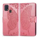For Galaxy M31 Butterfly Love Flower Embossed Horizontal Flip Leather Case with Bracket / Card Slot / Wallet / Lanyard(Pink) - 1