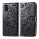 For Galaxy A41 Butterfly Love Flower Embossed Horizontal Flip Leather Case with Bracket / Card Slot / Wallet / Lanyard(Black) - 1