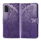 For Galaxy A41 Butterfly Love Flower Embossed Horizontal Flip Leather Case with Bracket / Card Slot / Wallet / Lanyard(Dark Purple) - 1
