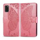 For Galaxy A41 Butterfly Love Flower Embossed Horizontal Flip Leather Case with Bracket / Card Slot / Wallet / Lanyard(Pink) - 1