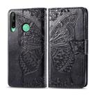 For Huawei Y7P Butterfly Love Flower Embossed Horizontal Flip Leather Case with Bracket / Card Slot / Wallet / Lanyard(Black) - 1