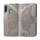 For Huawei Y7P Butterfly Love Flower Embossed Horizontal Flip Leather Case with Bracket / Card Slot / Wallet / Lanyard(Gray) - 1