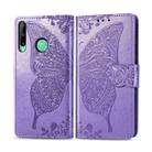 For Huawei Y7P Butterfly Love Flower Embossed Horizontal Flip Leather Case with Bracket / Card Slot / Wallet / Lanyard(Light Purple) - 1