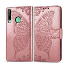 For Huawei Y7P Butterfly Love Flower Embossed Horizontal Flip Leather Case with Bracket / Card Slot / Wallet / Lanyard(Rose Gold) - 1