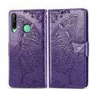 For Huawei Y7P Butterfly Love Flower Embossed Horizontal Flip Leather Case with Bracket / Card Slot / Wallet / Lanyard(Dark Purple) - 1