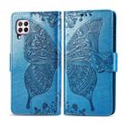 For Huawei P40 Lite/Nova 7i/Nova 6SE Butterfly Love Flower Embossed Horizontal Flip Leather Case with Bracket / Card Slot / Wallet / Lanyard(Blue) - 1