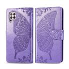 For Huawei P40 Lite/Nova 7i/Nova 6SE Butterfly Love Flower Embossed Horizontal Flip Leather Case with Bracket / Card Slot / Wallet / Lanyard(Light Purple) - 1