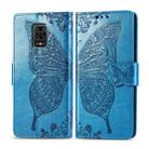 For Xiaomi Redmi Note 9S/Note 9 Pro/Note 9 Pro Max Butterfly Love Flower Embossed Horizontal Flip Leather Case with Bracket / Card Slot / Wallet / Lanyard(Blue) - 1