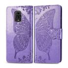 For Xiaomi Redmi Note 9S/Note 9 Pro/Note 9 Pro Max Butterfly Love Flower Embossed Horizontal Flip Leather Case with Bracket / Card Slot / Wallet / Lanyard(Light Purple) - 1