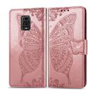 For Xiaomi Redmi Note 9S/Note 9 Pro/Note 9 Pro Max Butterfly Love Flower Embossed Horizontal Flip Leather Case with Bracket / Card Slot / Wallet / Lanyard(Rose Gold) - 1