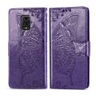 For Xiaomi Redmi Note 9S/Note 9 Pro/Note 9 Pro Max Butterfly Love Flower Embossed Horizontal Flip Leather Case with Bracket / Card Slot / Wallet / Lanyard(Dark Purple) - 1