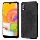 For Galaxy A01  Mandala Embossed Cloth Cover PC + TPU Mobile Phone Case with Magnetic Function and Hand Strap(Black) - 1