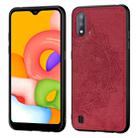For Galaxy A01  Mandala Embossed Cloth Cover PC + TPU Mobile Phone Case with Magnetic Function and Hand Strap(Red) - 1