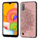 For Galaxy A01  Mandala Embossed Cloth Cover PC + TPU Mobile Phone Case with Magnetic Function and Hand Strap(Rose Gold) - 1