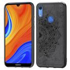 For Huawei Y6s (2019)  Mandala Embossed Cloth Cover PC + TPU Mobile Phone Case with Magnetic Function and Hand Strap(Black) - 1