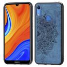 For Huawei Y6s (2019)  Mandala Embossed Cloth Cover PC + TPU Mobile Phone Case with Magnetic Function and Hand Strap(Blue) - 1