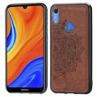 For Huawei Y6s (2019)  Mandala Embossed Cloth Cover PC + TPU Mobile Phone Case with Magnetic Function and Hand Strap(Brown) - 1