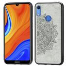 For Huawei Y6s (2019)  Mandala Embossed Cloth Cover PC + TPU Mobile Phone Case with Magnetic Function and Hand Strap(Gray) - 1