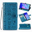 For Huawei Y7P Cute Cat and Dog Embossed Horizontal Flip Leather Case with Bracket / Card Slot / Wallet / Lanyard(Blue) - 1