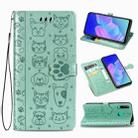 For Huawei Y7P Cute Cat and Dog Embossed Horizontal Flip Leather Case with Bracket / Card Slot / Wallet / Lanyard(Green) - 1