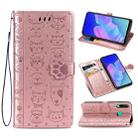 For Huawei Y7P Cute Cat and Dog Embossed Horizontal Flip Leather Case with Bracket / Card Slot / Wallet / Lanyard(Rose Gold) - 1